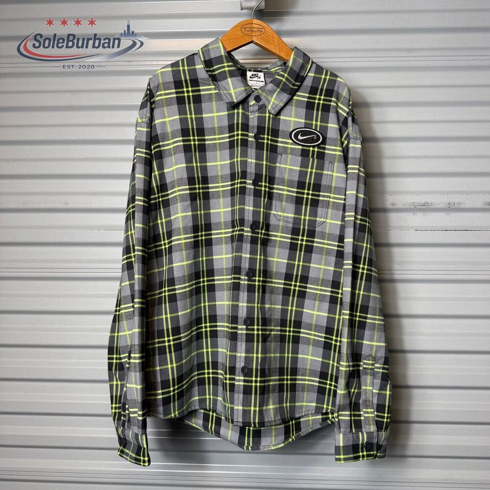 Nike SB x Eric Koston Skate Flannel Shirt Grey Plaid Men's Size L HV0256-070